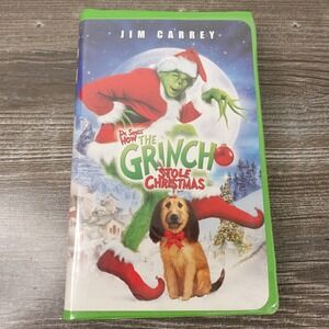 Universal How The Grinch Stole Christmas VHS Movie Green Case Good Jim Carrey